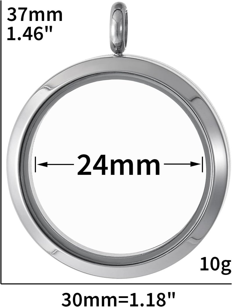 FM FM42 Stainless Steel 30mm/1.18" Diameter Glass Locket Pendant Charm, Pack of 4 - Image 2